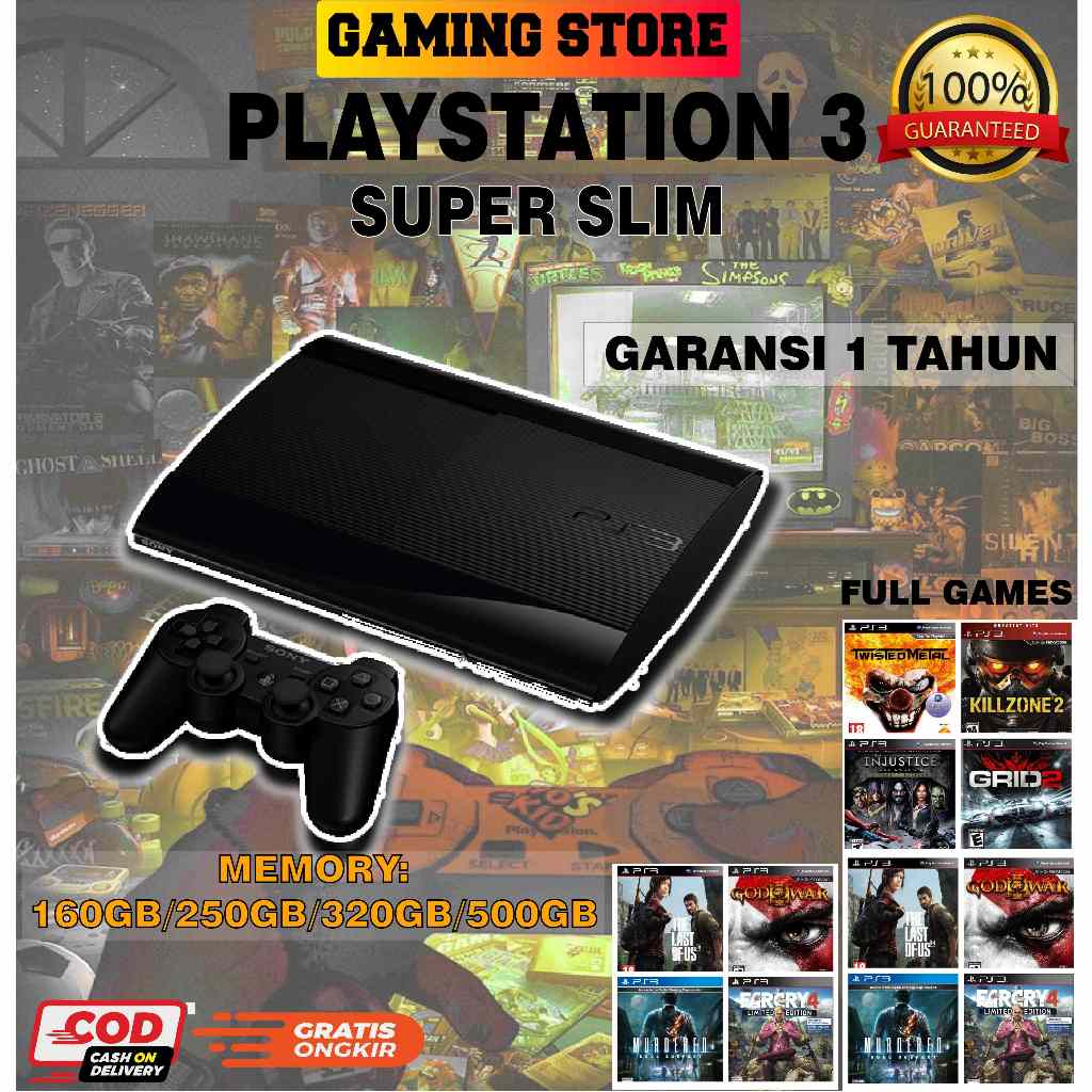 GAMING STORE -  PS 3 (PLAYSTATION) TYPE SUPER SLIM SONY + HDD 500GB + FREE 2 STICK WIRELESS FULL GAM
