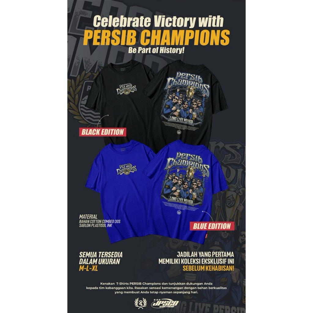 T-Shirt PERSIB CHAMPIONS 2024 // KAOS PERSIB // BAJU PERSIB MERCH