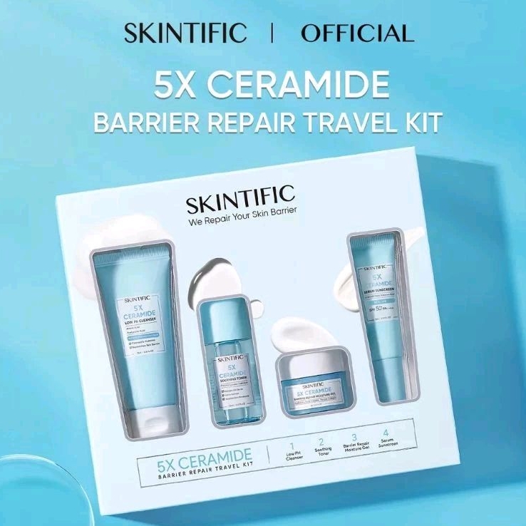 SKINTIFIC 5X Ceramide Barrier Repair Travel Kit Skincare Paket set mini - Moisturizer/Cleanser/Toner