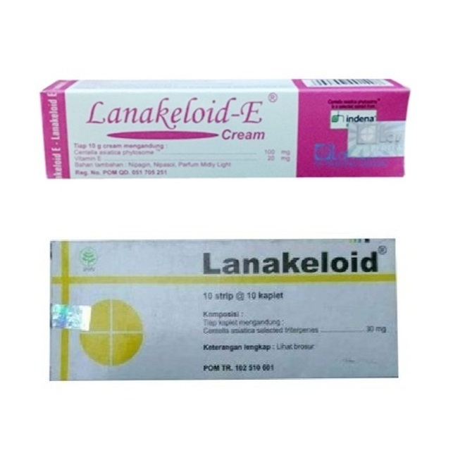 Lanakeloid-E / Lanakeloid Cream Tube 10 gr / Lanakeloid Tablet - Menyembuhkan Luka Bakar & Scar / Ke