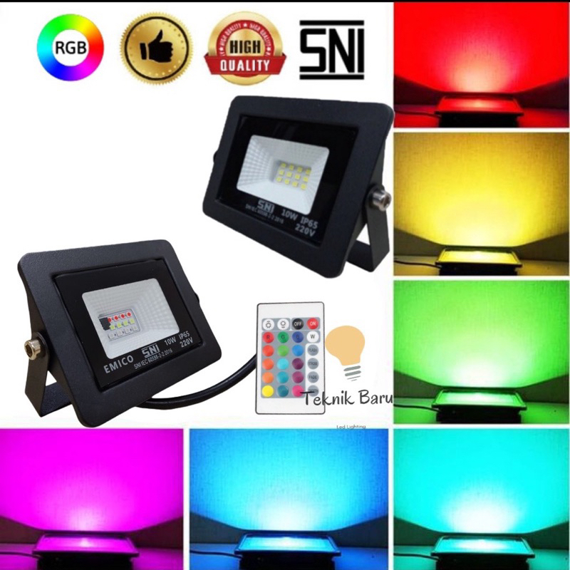 Lampu Sorot Emico Warna Warni 10w Led RGB Remote IR multicolor Flood light taman dekorasi waterproof
