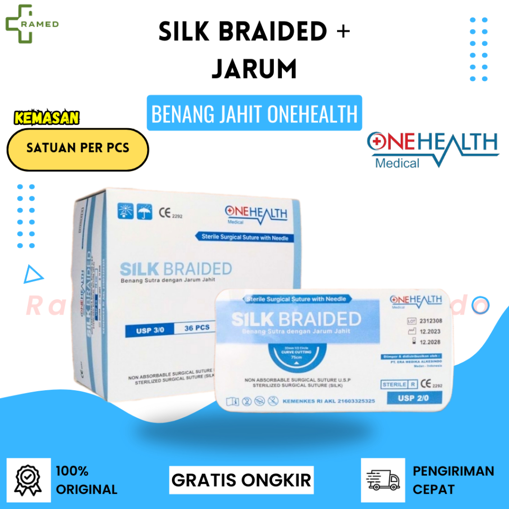 [ECERAN] Benang Silk Braided + Jarum / Benang Jahit Silk 3.0 / Benang Jahit Operasi Suture Silk