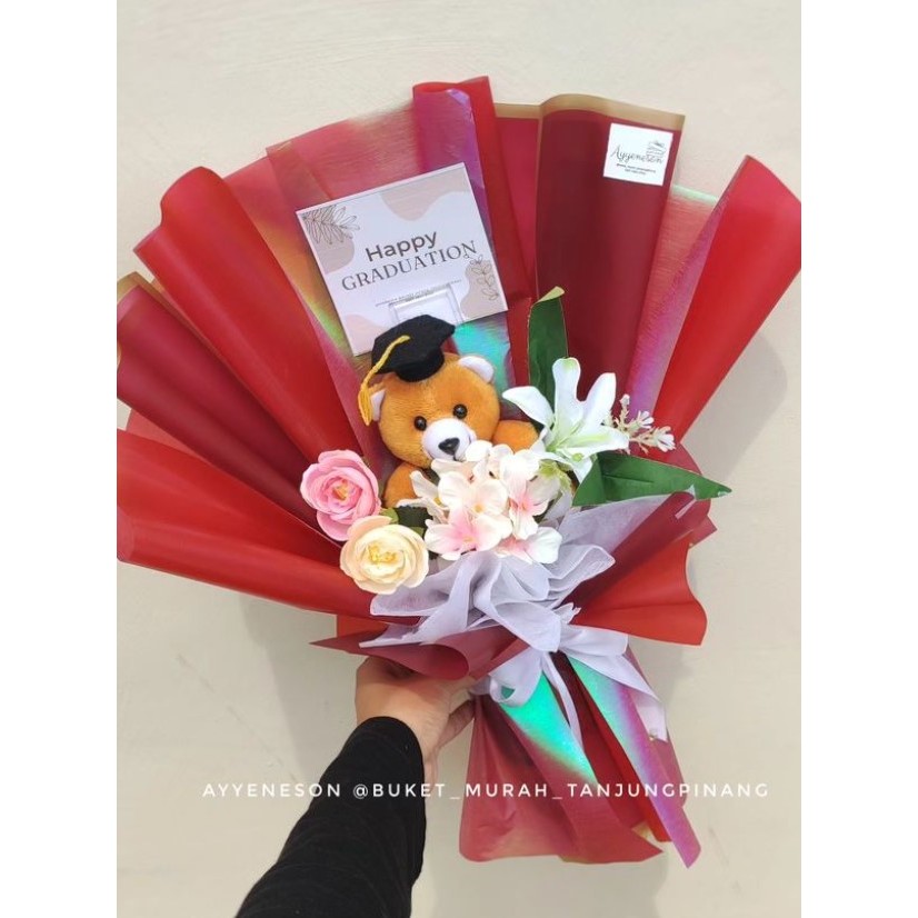 Buket Wisuda Boneka Coklat Buket Bunga Warna Pink Kertas Warna Merah