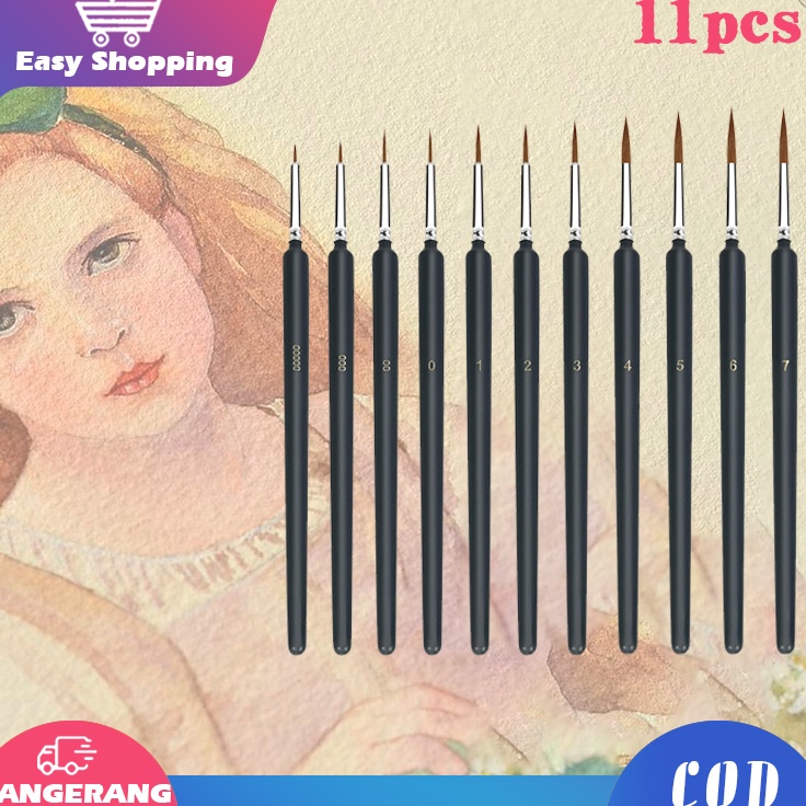 

11pcs Paint Brush Set Kuas Lukis Liner Kuas Lukis Cat Air Set Tip Nylon Bulat Satuan
