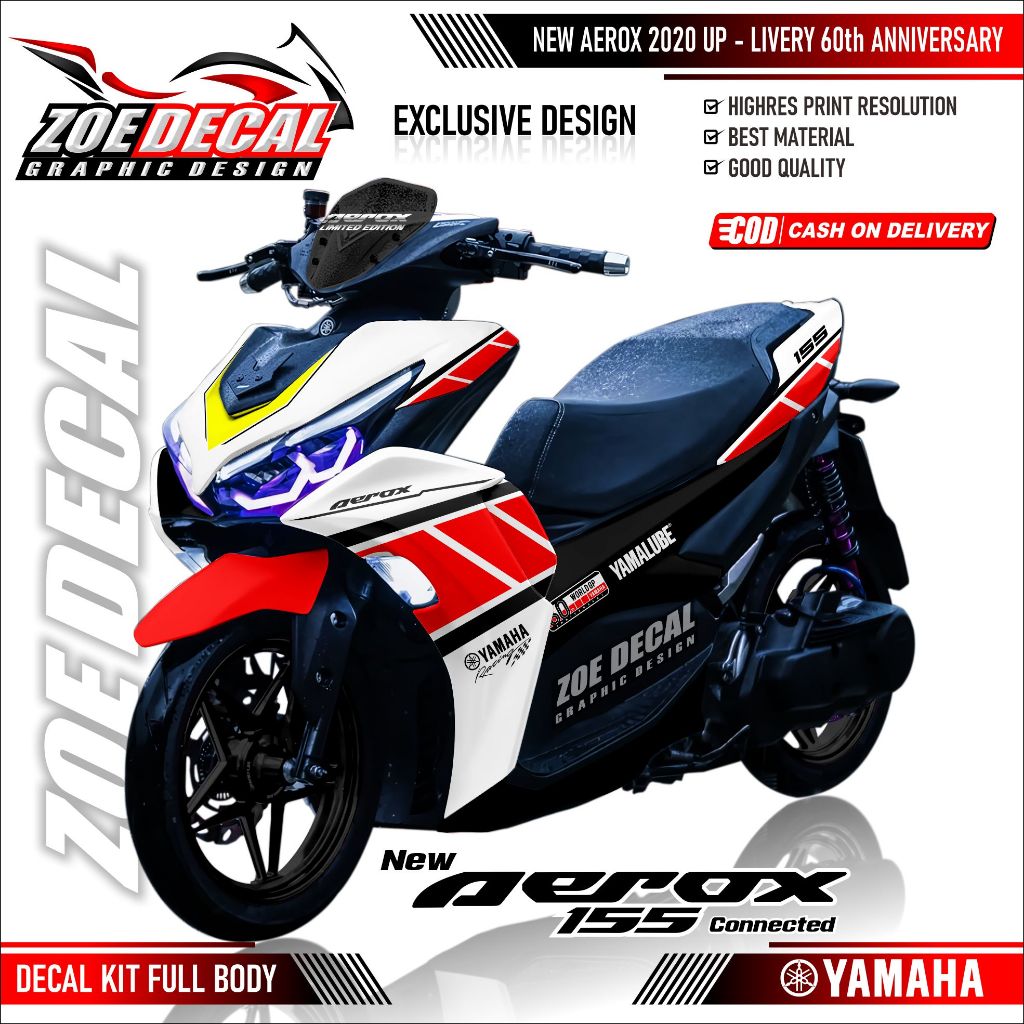 Terbaru Decal FULL BODY Yamaha New AEROX 155 Motif / Livery 60th Anniversary