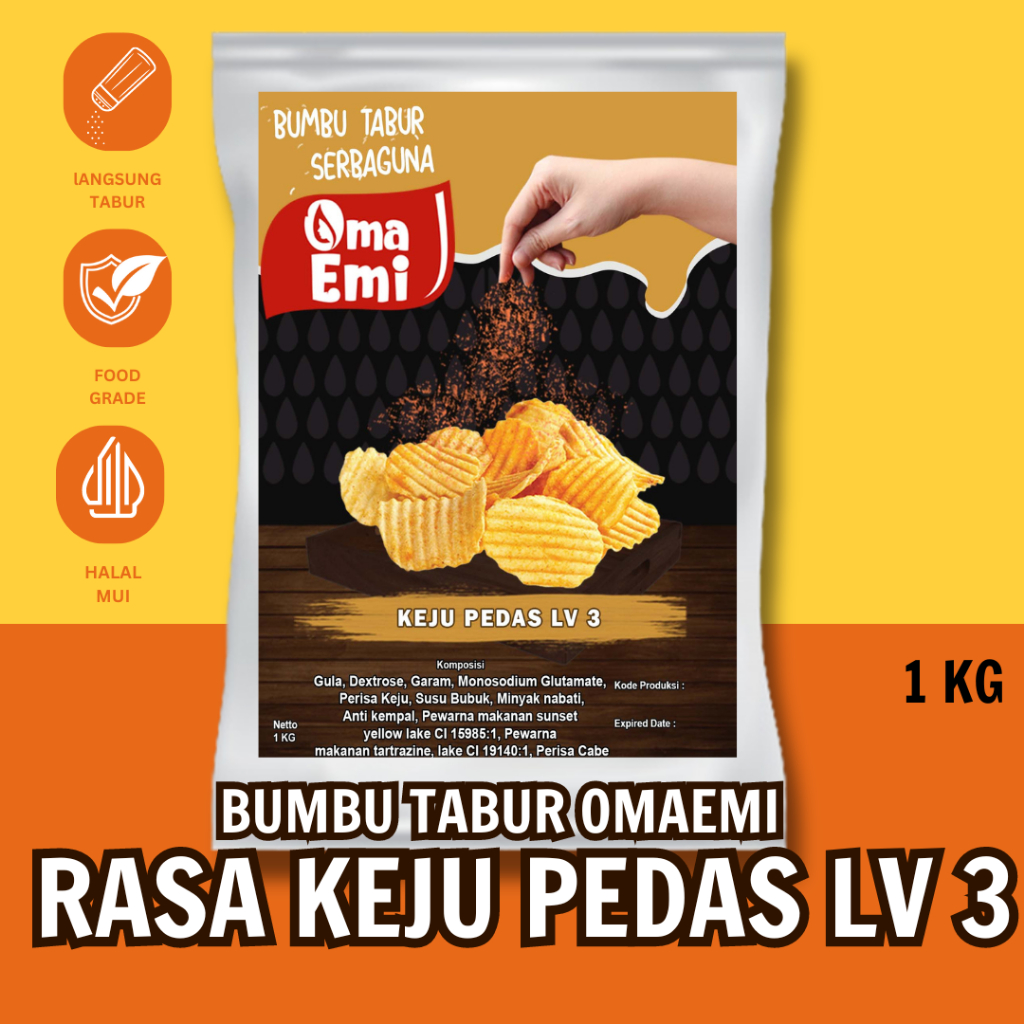 

BUMBU TABUR KEJU PEDAS LV 3 KEMASAN 1 KG FOOD GRADE