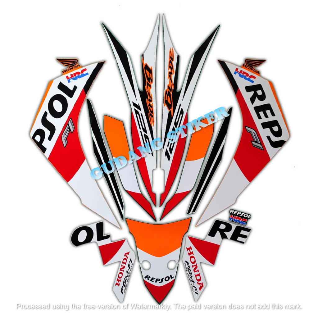 STIKER STRIPING MOTOR HONDA BLADE REPSOL 125 FI 2014 2015 SEPASANG STANDAR FULL SET