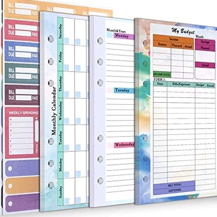 

A6 Budget Sheet Refill isi binder loose leaf 6 holes Binder Pengganti Inti 6 Lubang Daun Longgar Buku Catatan Rencana Mingguan Bulanan