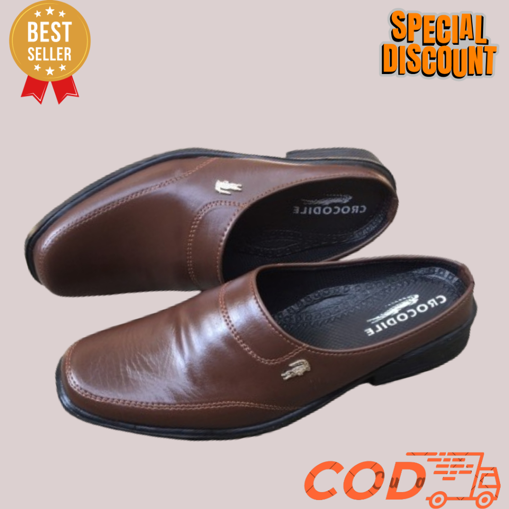 Sepatu sandal pria kulit asli BRUNO || spatu selop slip on Sepatu kerja kantoran casual bustong