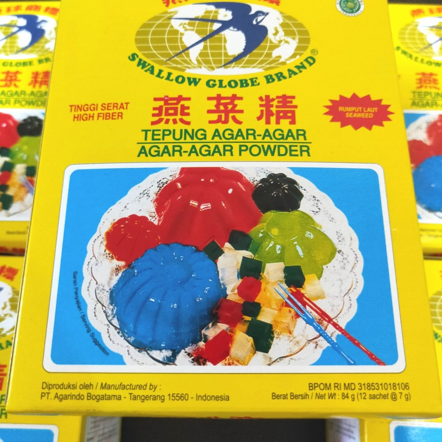 

Agar - Agar Jelly Swallow Plain Putih Warna Merah Coklat Hijau Bening Isi 12 Sachet Kemasan @7gram
