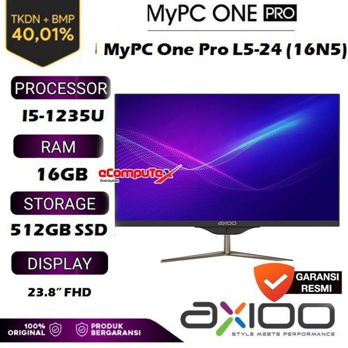 AXIOO AIO PC DESKTOP AXIOO MYPC ONE PRO L5-24 (16N5) i5-1235U RAM 16/512SSD 23.8" INCH HD CAMERA - T