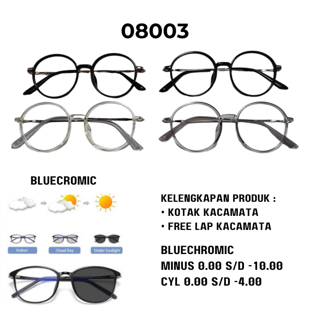 Bebilenka Kacamata Bluecromic Anti Radiasi Anti UV Model Bulat Bahan Plastik Besi Lentur Dan Ringan 