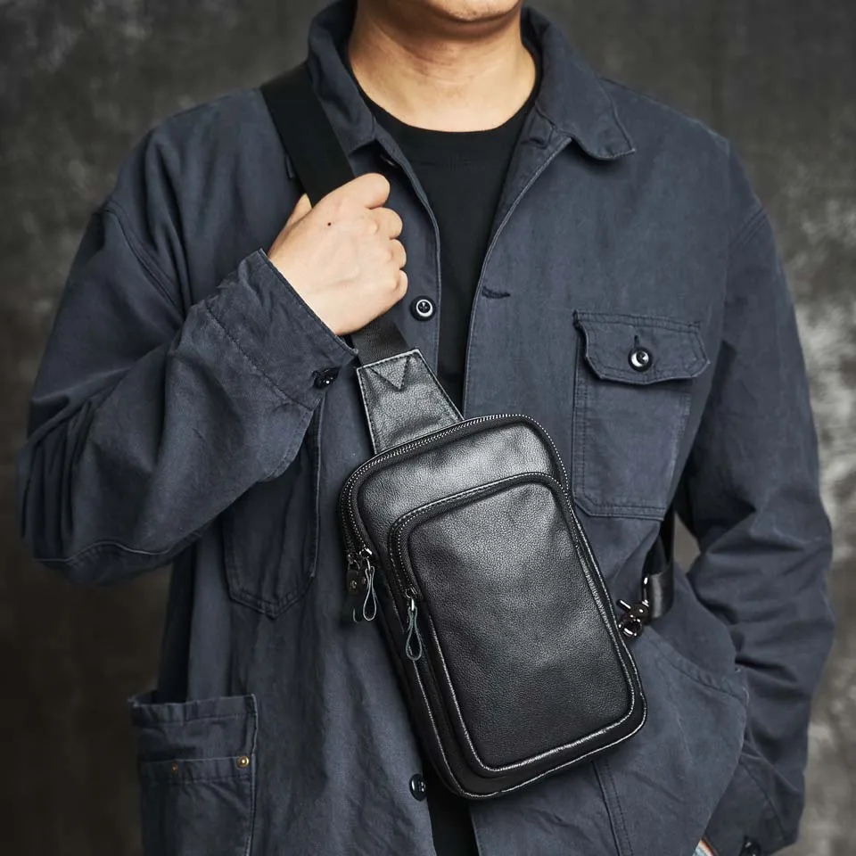 Tas Selempang Dada Pria Kulit Asli Original - Tas Dada Selempang Pria Asli Kulit Sapi - Tas Bahu Kul