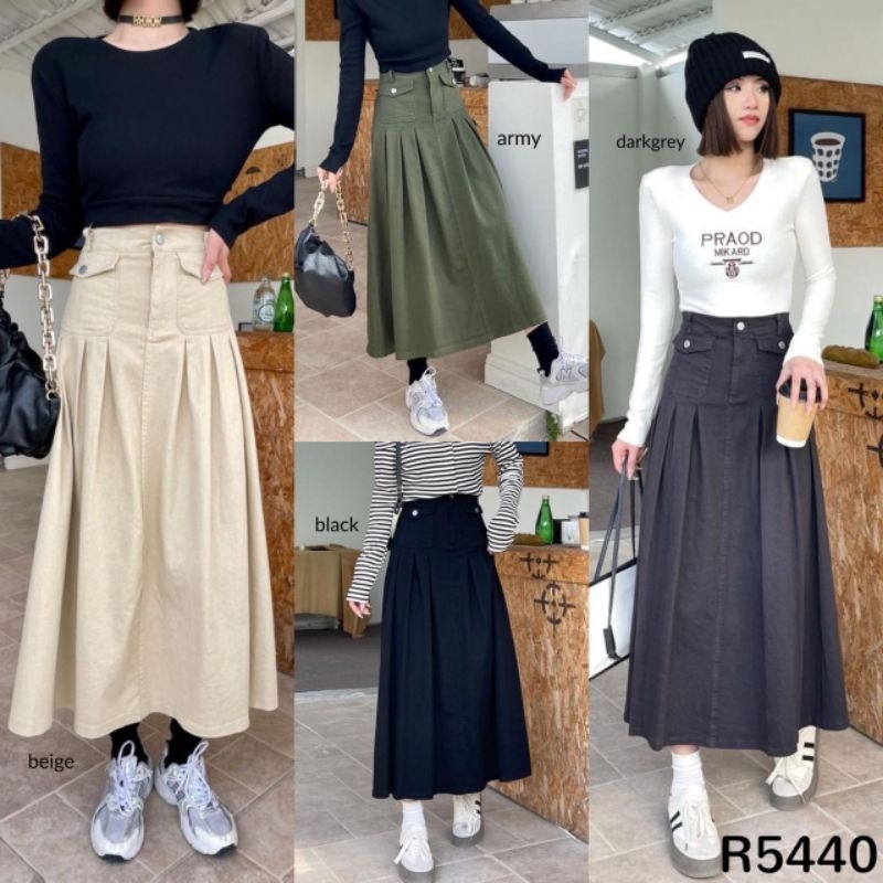 100% IMPORT Jones Pocketed Flare Long Jeans Skirt R5440
