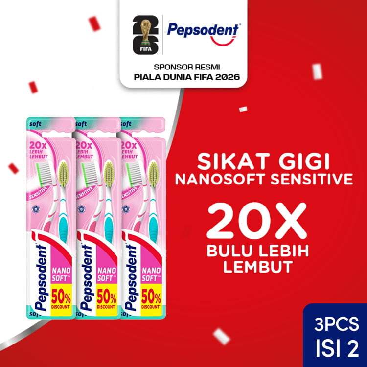 Pepsodent Nanosoft Sikat Gigi Sensitive Multipack Isi 2 x3