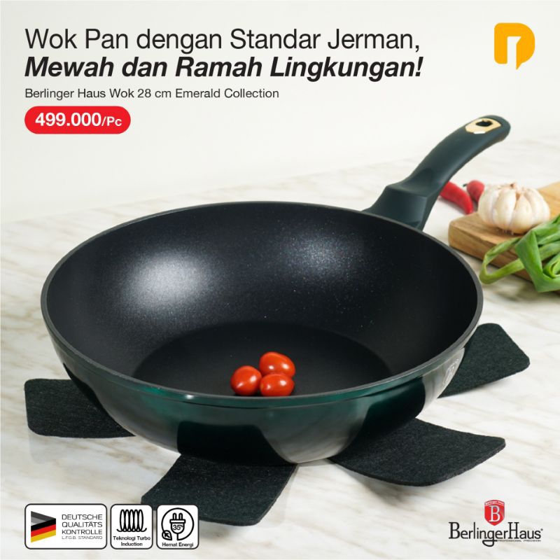 Wajan penggorengan anti lengket Berlinger Haus Wok 28 cm Emerald Collection