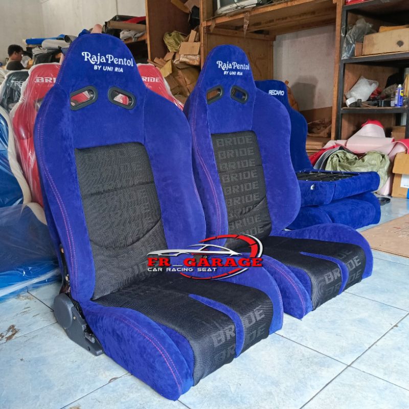 JOK MOBIL RACING BRIDE LOWMAX SUEDE BIRU GRADASI HITAM