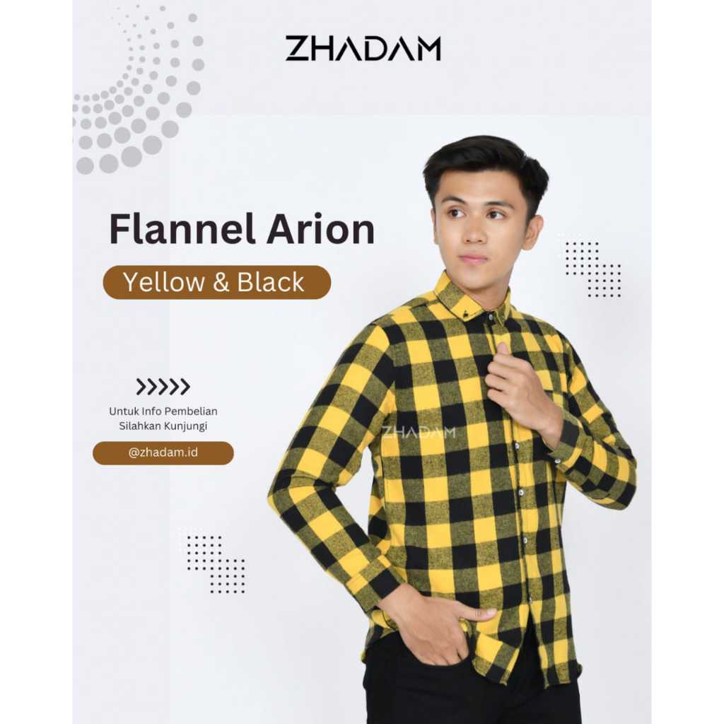 Kemeja Flanel Motif Kotak Kotak Pria Hitam Kuning by Zhadamid