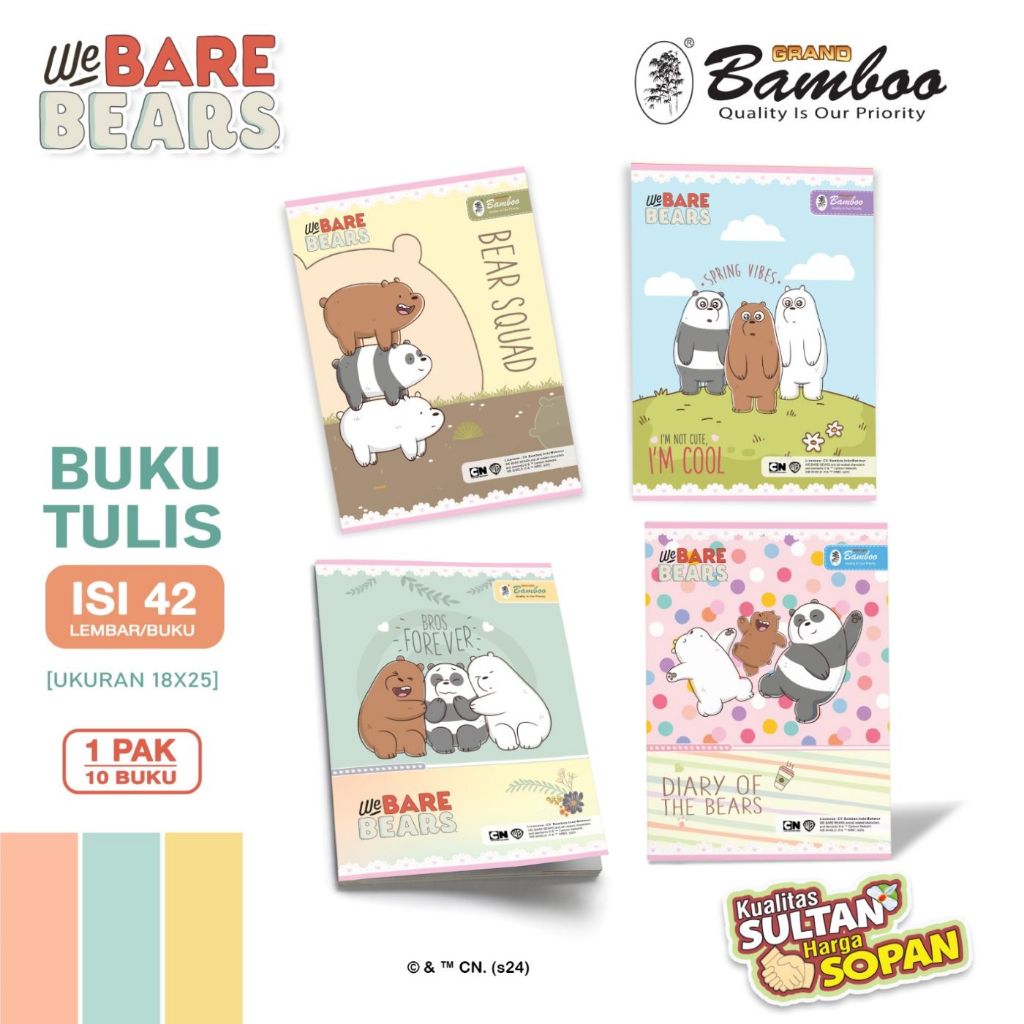 

Bamboo Buku Tulis BOXY 42 We Bare Bears Series [1 pak/10 buku]
