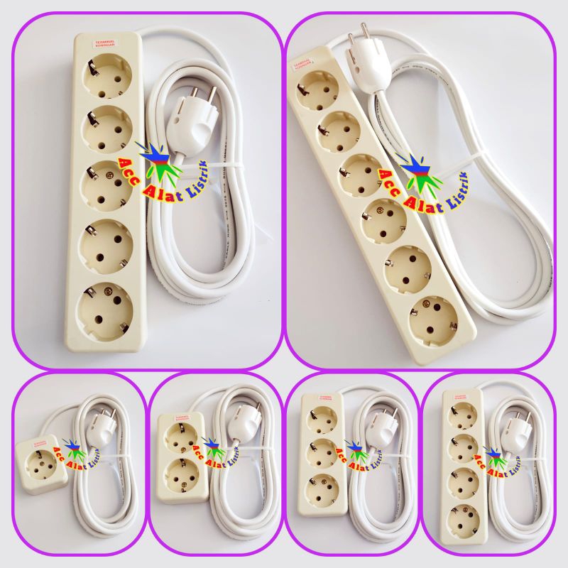 Stop Kontak Uticon 1 2 3 4 5 6 Lubang Terminal Kuningan / Colokan Listrik + Kabel 2 Meter s/d 10 Met