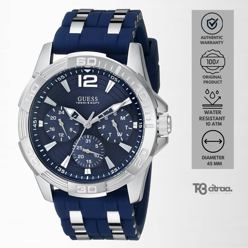 jam tangan fashion pria guess oasis analog strap rubber silicone cowok chronograph day date water re