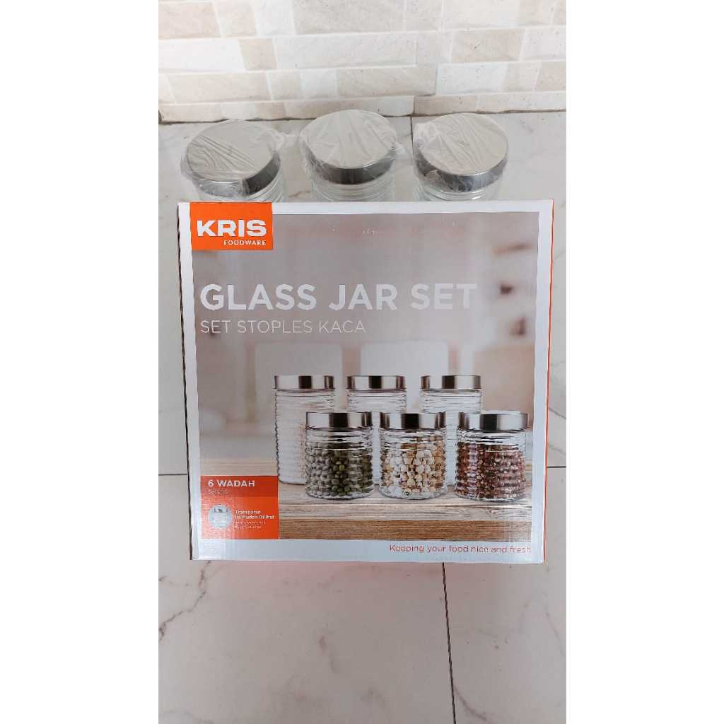 Kris Foodware Glass Jar Set 6 wadah Set Stoples Kaca Toples Makanan Higienis Transparan, Isi Mudah D
