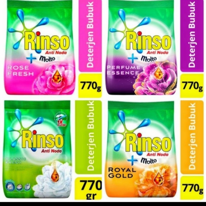 RINSO ANTI NODA MOLTO DETERJEN BUBUK / CAIR + PELEMBUT PAKAIAN REFILL 770 GR 510 ML