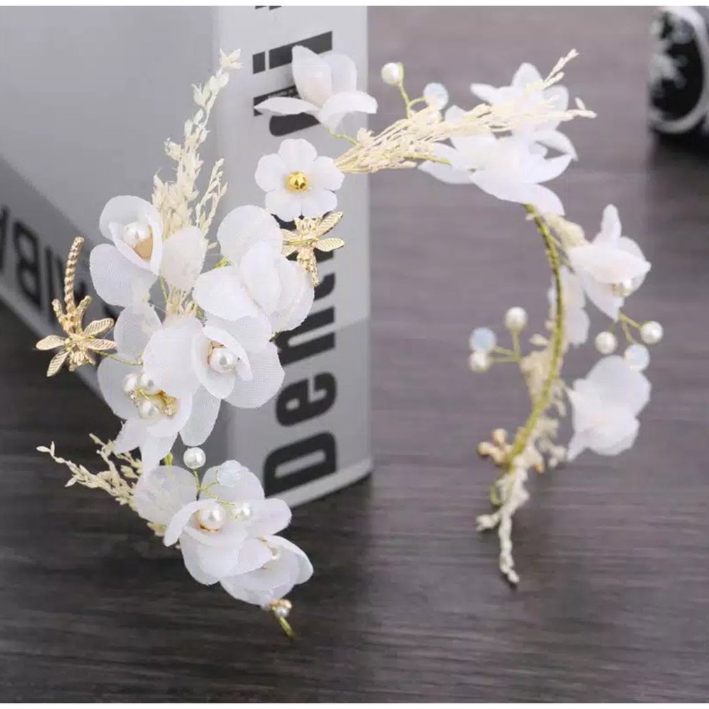 TERMURAH Aeris Headpiece  Mahkota Bunga Putih  Headpiece Hiasan Hijab  Kepala Elegan
