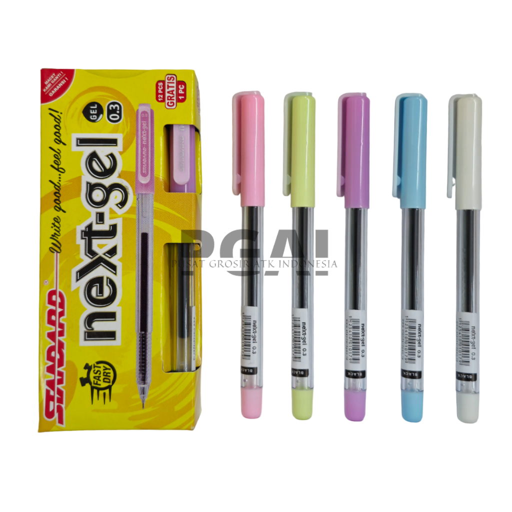 

BOLPOIN PULPEN PENA JEL GEL PEN STANDARD NEXT-GEL 0.3 MM 1 PACK ISI 12 PCS BONUS 1 PCS