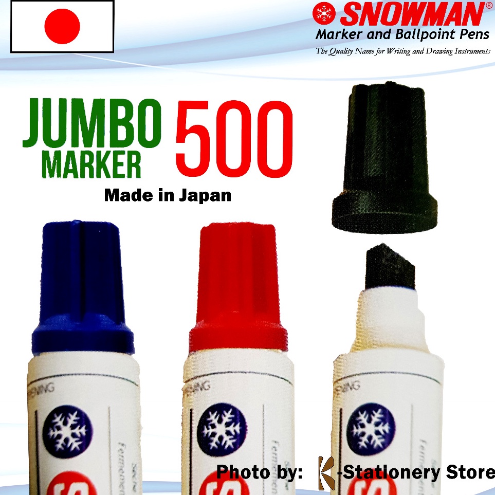 

Promo Spidol Permanent Snowman Original Jumbo Marker 5 Hitam Biru Merah Made in Japan