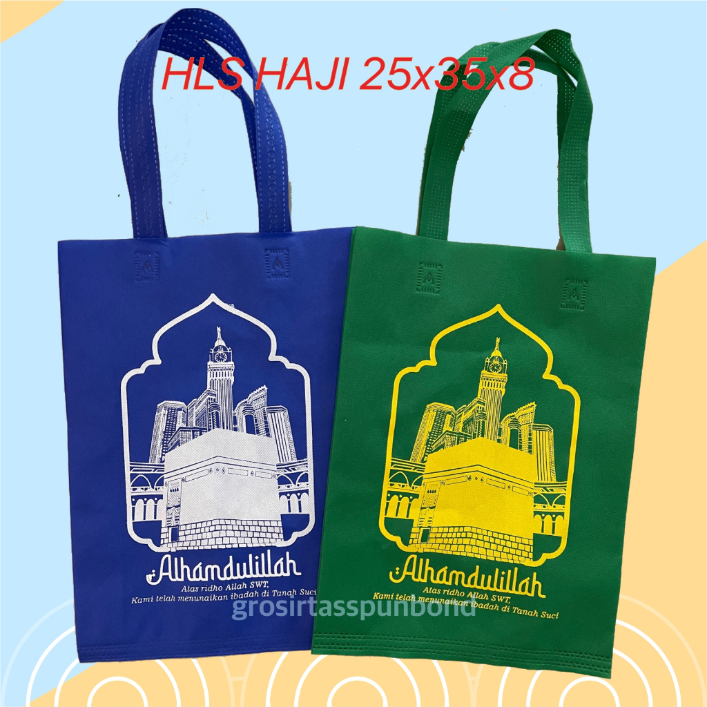 

Souvenir Kemasan Haji Umroh Tas Spunbond Furing Desain Kabah