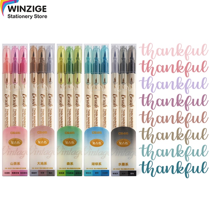 

Winzige 3Pcs Brush Pen Set Calligraphy Brush Lettering Aesthetic Vintage Warna Warni Brush Marker Pena Kuas Warna Pulpen Pena Kaligrafi Coloring Markers