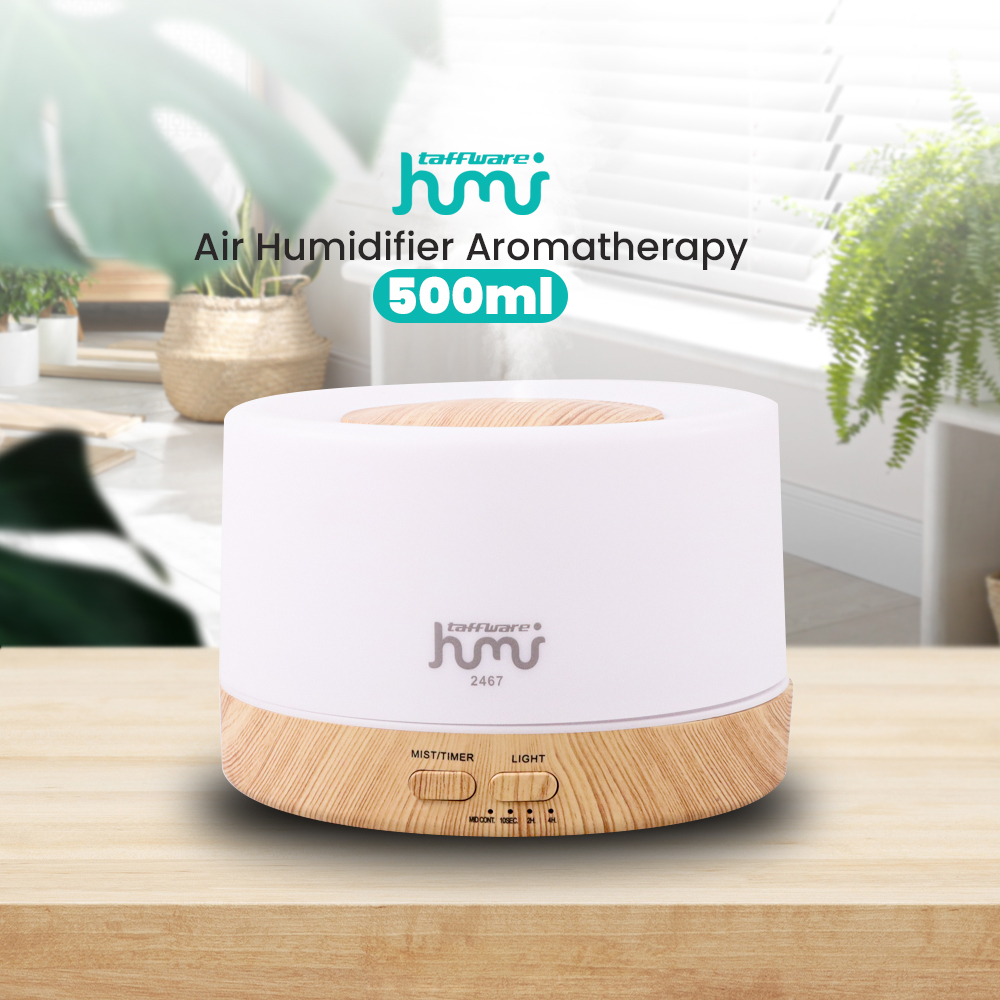 Taffware HUMI Humidifier Aromatherapy Oil Diffuser 7 LED Motif Kayu Coklat 500ml + Remote - 2467