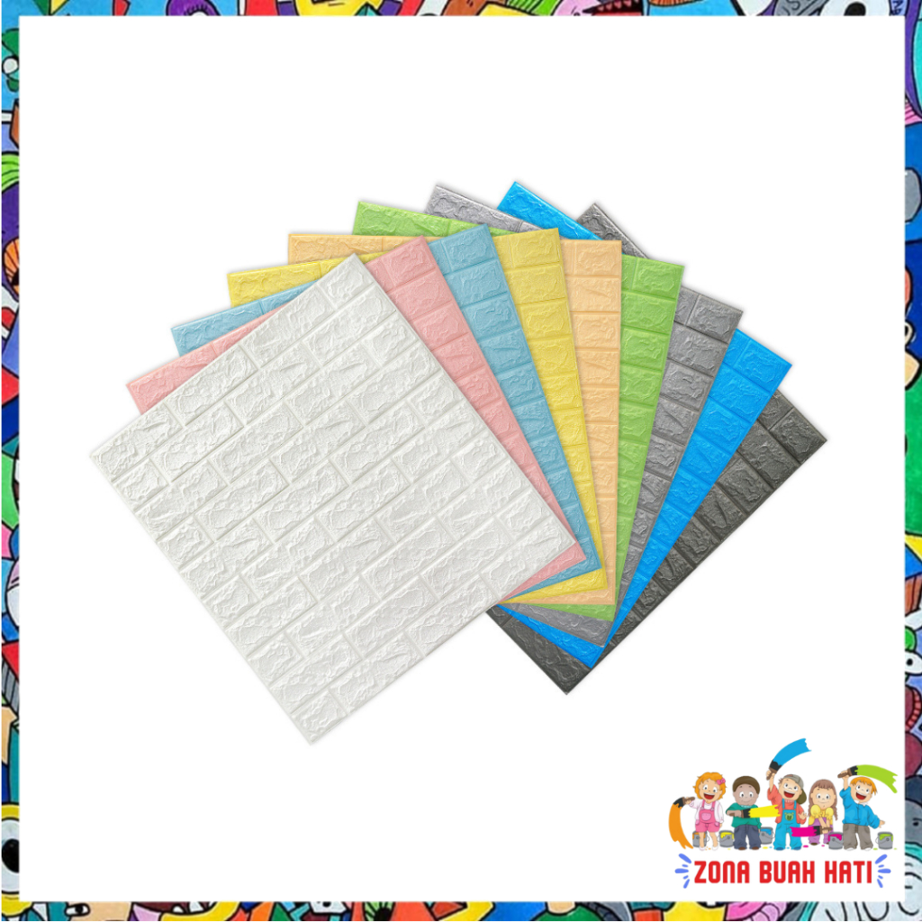 ZBH Wallpaper Dinding Foam 3D Motif Batu Bata Corak Ukuran 76 x 70 CM Waterproof Brick Sticker Wallp