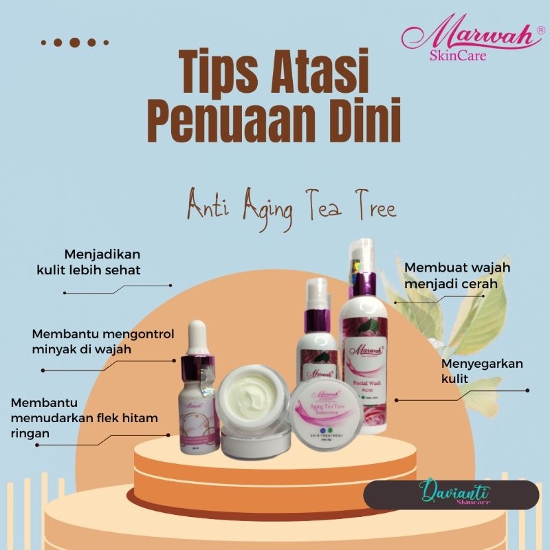 Marwah Skincare Paket Diamond Anti Aging Tea Tree Untuk Wajah Berminyak dan Flek Hitam