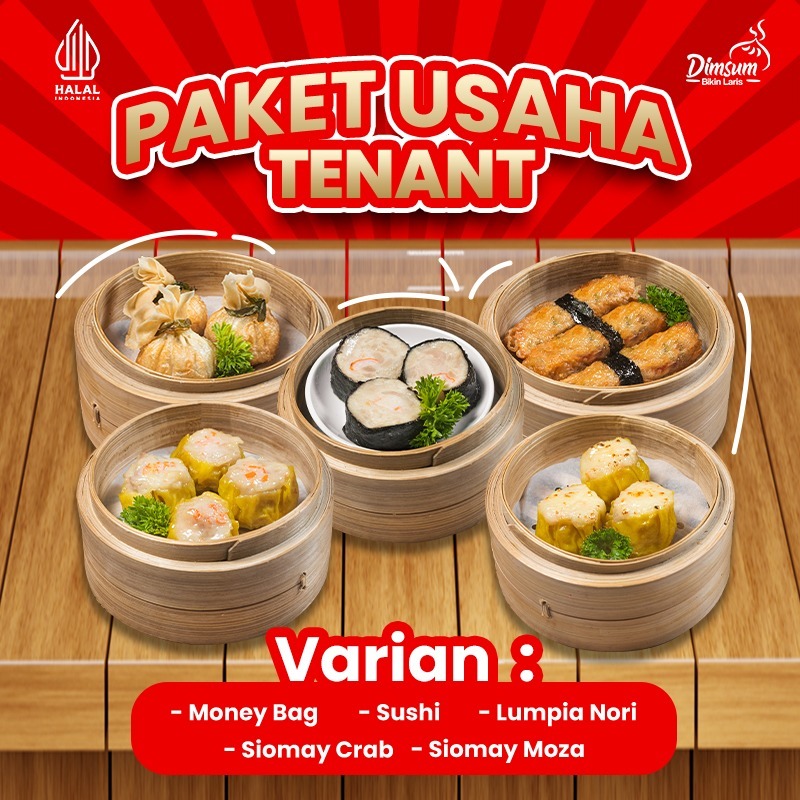 

PAKET USAHA TENANT - DIMSUM CRAB - MOZARELLA - LUMPIA NORI - MONEY BAG - SUSHI - DIMSUM HALAL DIMSUM ENAK