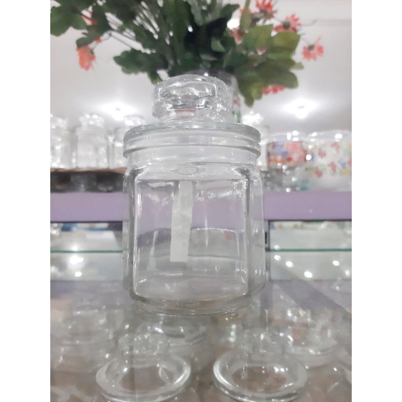 ❄ Botol / Jar / Toples Kecil Segi Enam Bening Kaca Tempat Bumbu, Permen Kedap Udara ❄
