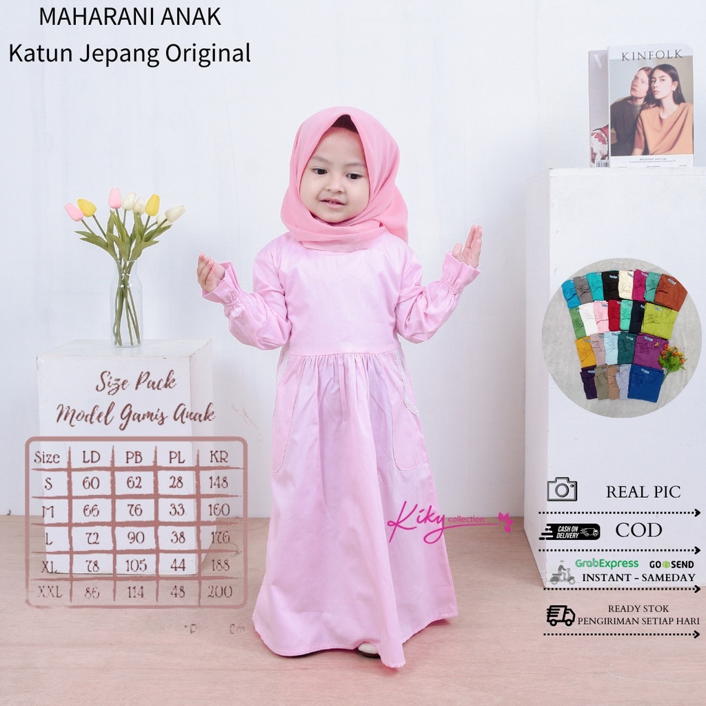 Gamis Anak Polos Usia 7-8 Tahun Katun Jepang Ory Tokai Model Maharani