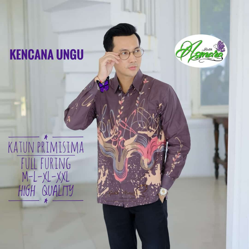 Kencana Ungu Kemeja Batik Pria Lengan Panjang by Batik Asmara