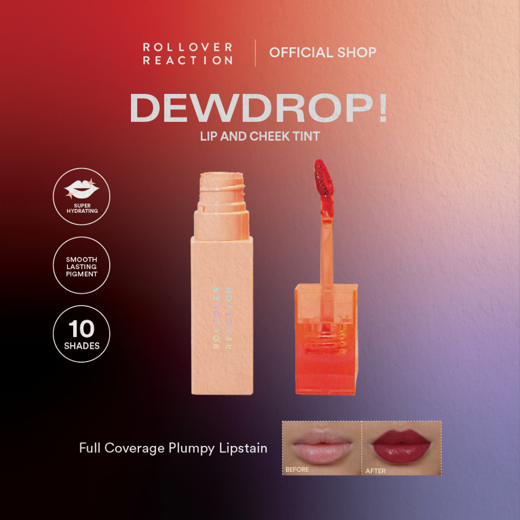 (MIMOSA) Rollover Reaction - DEWDROP 12hr+ Hydrating Long Lasting 2 in 1 Liptint for Lips and Cheek