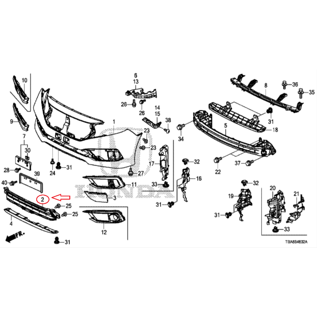 Grill Jaring jaring bumper depan ram Honda Civic Turbo 2020-2021 Original