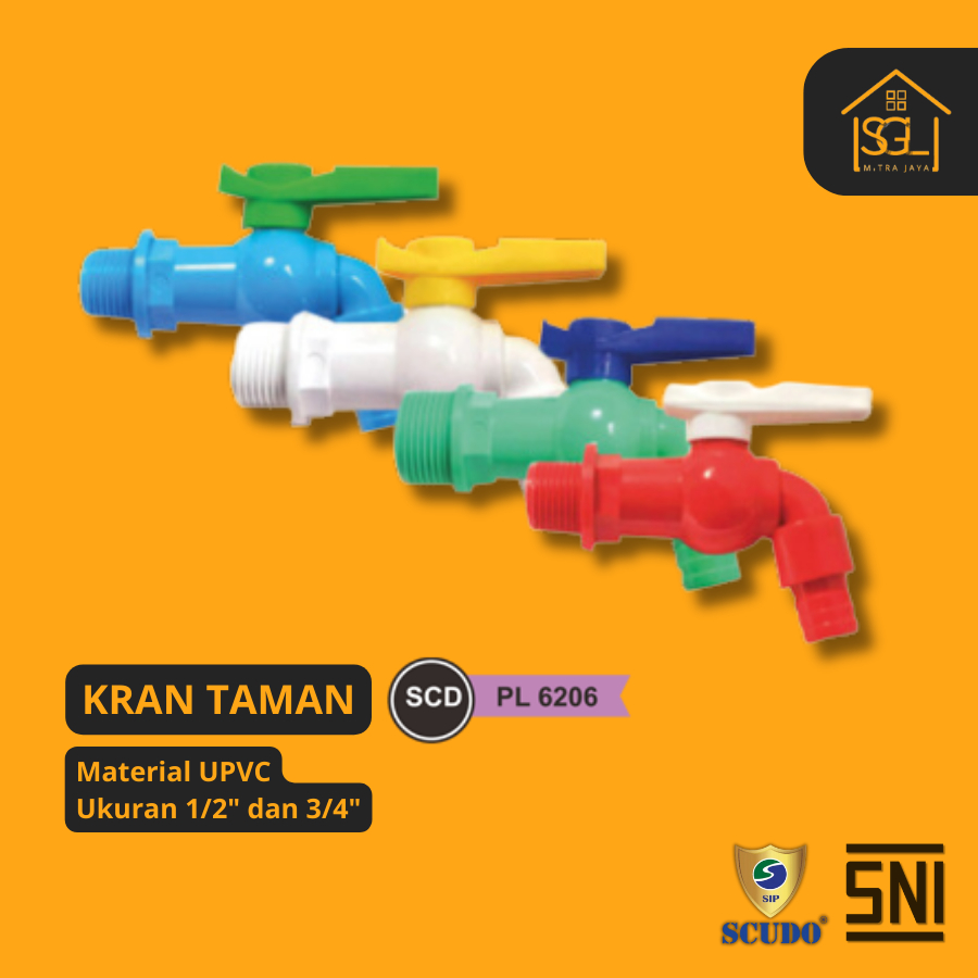 Keran Air Tembok Kran Engkol Taman SCUDO Material plastik PVC UPVC 1/2 Inch 0,5 inci SCD PL-6206 Kua