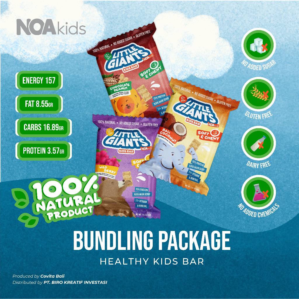

Noa Kids Healthy Bar | Chocolate Peanut | Wild Berry | Bali Coconut | 100% natural fruits and nuts | BPOM & Halal