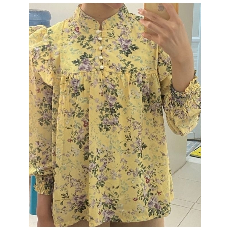 Smoke Blouse Ceruty Wanita Motif Bunga