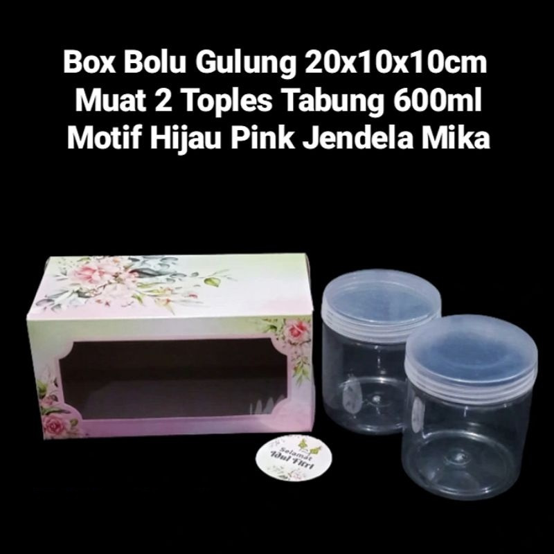

( 5 pcs ) Dus Kemasan Bolu Gulung ukuran 20x10x10 cm Box Mika Muat 2 Toples Tabung 600ml Motif Hijau Pink