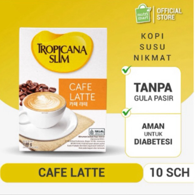 

Tropicana Slim Cafe Latte Original 10 Sachet 14gr - Kopi Susu Nikmat Tanpa Gula Pasir