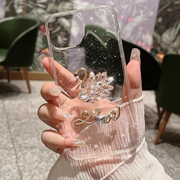 Case Iphone Motif Aksesories Swan Love Glitter Silicone Premium Casing Phone Case Camera Protection 