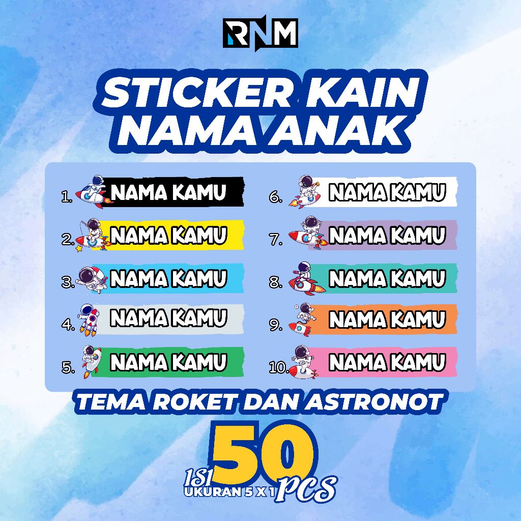 

[ Roket & Astronot ] Stiker sablon nama baju anak - praktis tinggal setrika isi 50 pcs