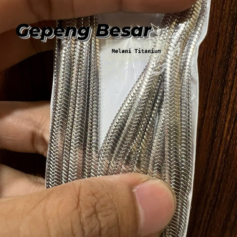 Kalung Titanium Belut Gepeng Putih Besar anti karat