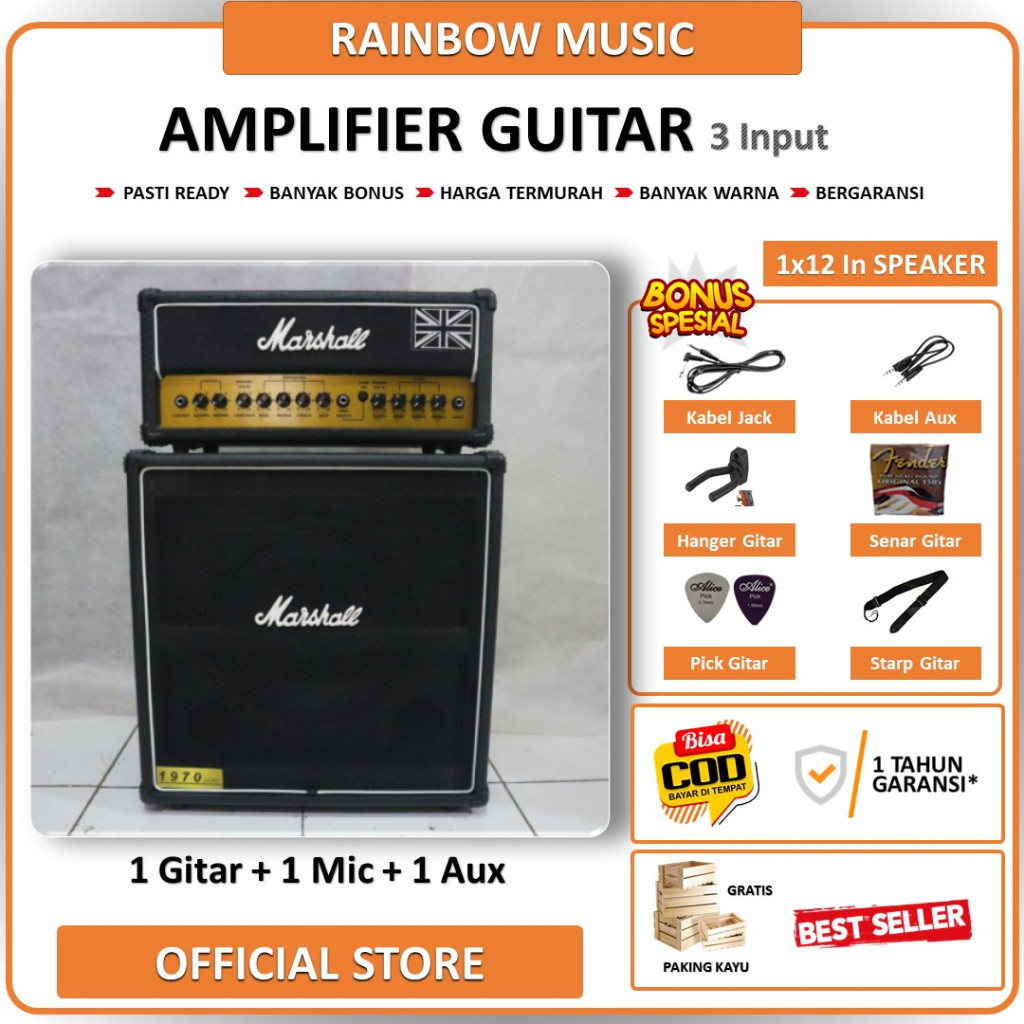 Ampli Gitar & Bass 12 Inch Bisa Untuk Karaoke 3 Input Head Cabinet Plus Input Mic Ada Efek Distorsi 